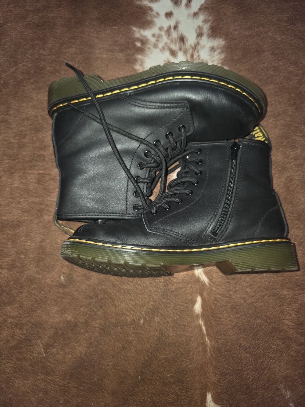 Dr. Martens KIDS Black Leather Combat Ankle Boots Lace-Up SIZE 3